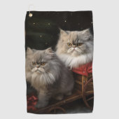 Persian Cat Snowy Sleigh Weihnachtsdekor Golfhandtuch (Vorderseite)