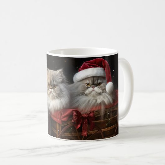 Persian Cat Snowy Sleigh Weihnachtsdekor Kaffeetasse (VorderseiteRechts)