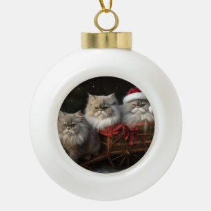 Persian Cat Snowy Sleigh Weihnachtsdekor Keramik Kugel-Ornament