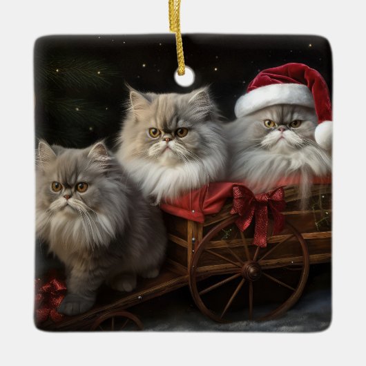 Persian Cat Snowy Sleigh Weihnachtsdekor Keramikornament (Vorderseite)