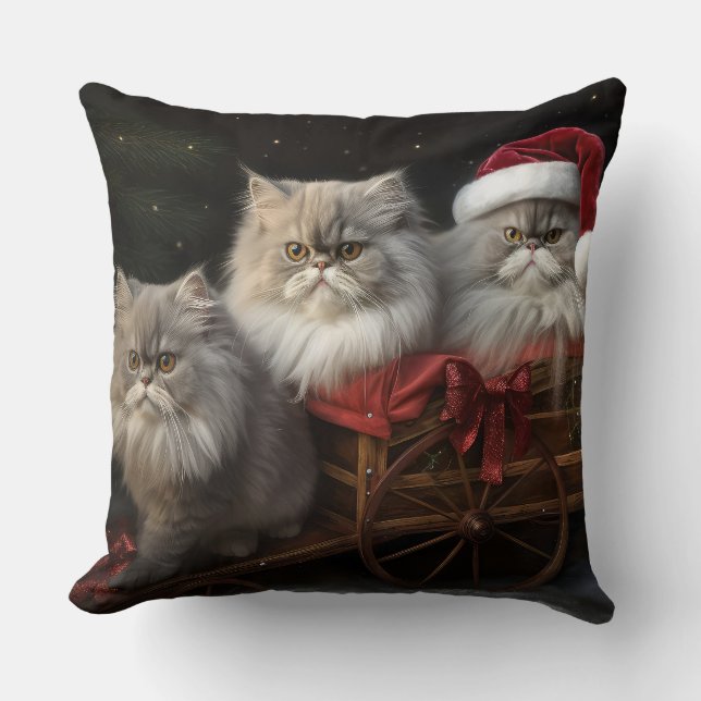 Persian Cat Snowy Sleigh Weihnachtsdekor Kissen (Vorderseite)