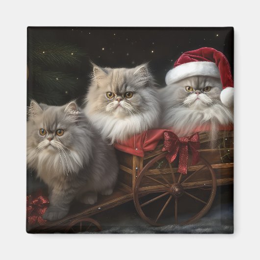 Persian Cat Snowy Sleigh Weihnachtsdekor Magnet (Vorne)