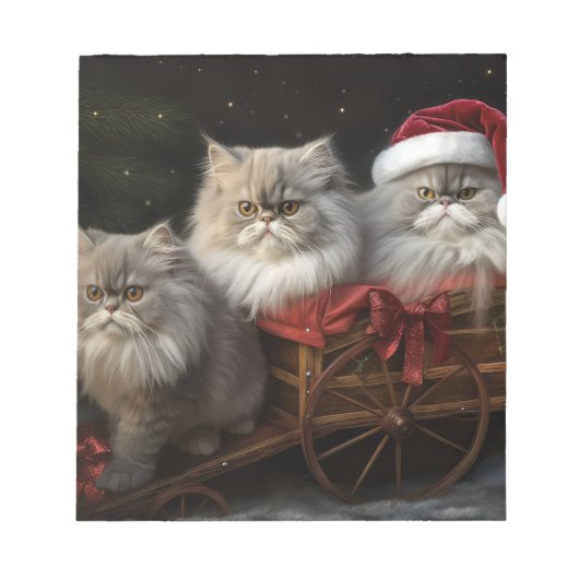 Persian Cat Snowy Sleigh Weihnachtsdekor Notizblock (Vorderseite)