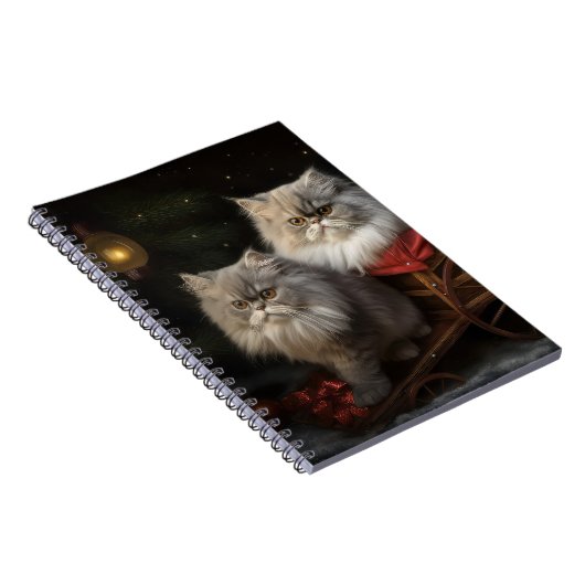Persian Cat Snowy Sleigh Weihnachtsdekor Notizblock (Rechte Seite)