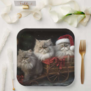 Persian Cat Snowy Sleigh Weihnachtsdekor Pappteller