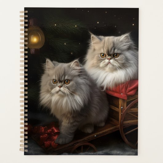 Persian Cat Snowy Sleigh Weihnachtsdekor Planer (Vorderseite)