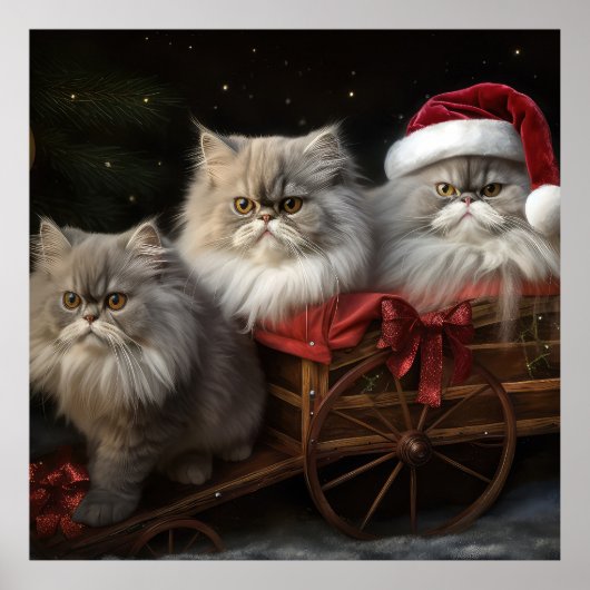 Persian Cat Snowy Sleigh Weihnachtsdekor Poster (Vorne)