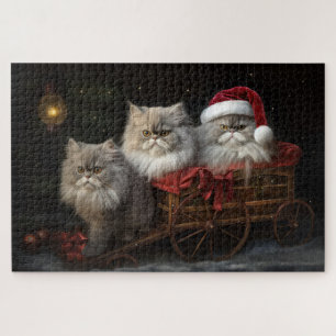 Persian Cat Snowy Sleigh Weihnachtsdekor Puzzle