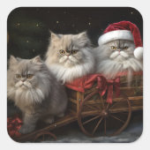 Persian Cat Snowy Sleigh Weihnachtsdekor Quadratischer Aufkleber (Vorderseite)