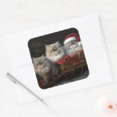 Persian Cat Snowy Sleigh Weihnachtsdekor Quadratischer Aufkleber (Umschlag)