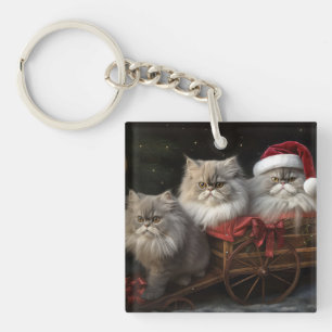 Persian Cat Snowy Sleigh Weihnachtsdekor Schlüsselanhänger