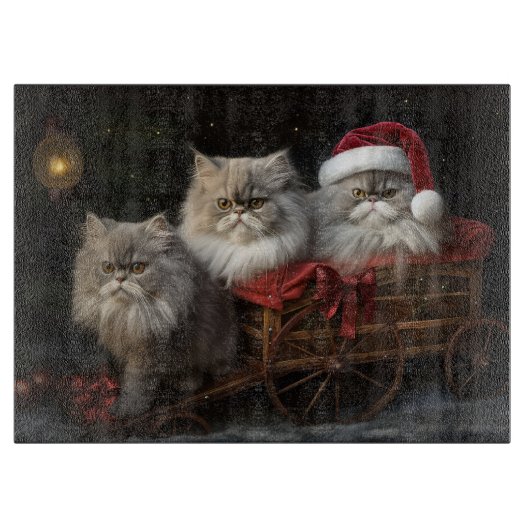 Persian Cat Snowy Sleigh Weihnachtsdekor Schneidebrett (Vorderseite)