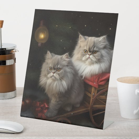 Persian Cat Snowy Sleigh Weihnachtsdekor Sockelschild (In Situ)