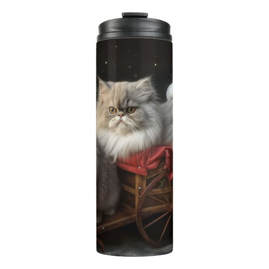 Persian Cat Snowy Sleigh Weihnachtsdekor Thermosbecher (Vorderseite)