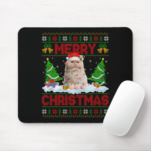Persian Cat Ugly Xmas Sweater Funny Animal Lights Mousepad (Mit Mouse)