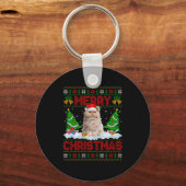 Persian Cat Ugly Xmas Sweater Funny Animal Lights  Schlüsselanhänger (Vorderseite)