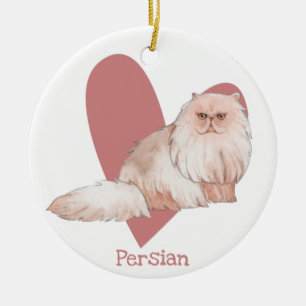 Persian Cat Watercolor Kitty Pink Heart Keramik Ornament
