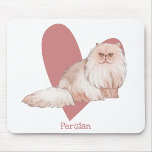 Persian Cat Watercolor Kitty Pink Heart Mousepad