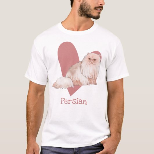 Persian Cat Watercolor Kitty Pink Heart T-Shirt (Vorderseite)
