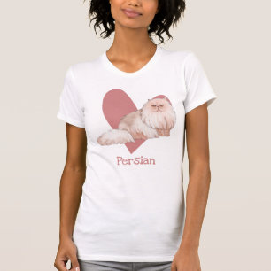 Persian Cat Watercolor Kitty Pink Heart T-Shirt