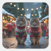 Persian Cats Christmas Snow Holiday Quadratischer Aufkleber (Vorderseite)