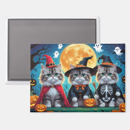 Persian Cats Pumpkin Halloween Funny Magnet (Vorderseite/Rückseite)