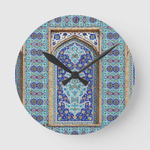 Persian elaborate tiled mural design round clock runde wanduhr