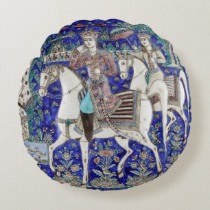 Persian Knights Sky Blue White   Rundes Kissen