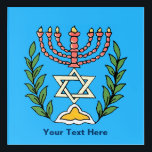 Persian Magen David Menorah Acryl Wandkunst<br><div class="desc">Dieses Bild wurde aus einer antiken persischen jüdischen Fliese mit einer Menorah mit einem Magen David (Stern von David) gerahmt von Olivenzweigen. Die Unvollkommenheiten des originalen,  handbemalten Bildes wurden bewahrt. Passen Sie Ihren eigenen Text an.</div>