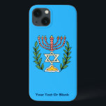 Persian Magen David Menorah Case-Mate iPhone Hülle<br><div class="desc">Dieses Bild wurde aus einer antiken persischen jüdischen Fliese mit einer Menorah mit einem Magen David (Stern von David) gerahmt von Olivenzweigen.  Die Unvollkommenheiten des originalen,  handbemalten Bildes wurden bewahrt. Fügen Sie Ihren eigenen Text hinzu.</div>