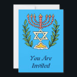 Persian Magen David Menorah Einladung<br><div class="desc">Dieses Bild wurde aus einer antiken persischen jüdischen Fliese mit einer Menorah mit einem Magen David (Stern von David) gerahmt von Olivenzweigen. Die Unvollkommenheiten des originalen,  handbemalten Bildes wurden bewahrt.</div>