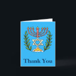 Persian Magen David Menorah Feiertagskarte<br><div class="desc">Eine Dankeschön-Karte zu begleiten Bar/Bat Mitzvah Einladungen mit dem gleichen Design. Dieses Bild wurde aus einer antiken persischen jüdischen Fliese mit einer Menorah mit einem Magen David (Stern von David) gerahmt von Olivenzweigen. Die Unvollkommenheiten des originalen,  handbemalten Bildes wurden bewahrt.</div>