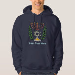 Persian Magen David Menorah Hoodie<br><div class="desc">Dieses Bild wurde aus einer antiken persischen jüdischen Fliese mit einer Menorah mit einem Magen David (Stern von David) gerahmt von Olivenzweigen. Die Unvollkommenheiten des originalen,  handbemalten Bildes wurden bewahrt.</div>