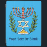 Persian Magen David Menorah iPad Hülle<br><div class="desc">Dieses Bild wurde aus einer antiken persischen jüdischen Fliese mit einer Menorah mit einem Magen David (Stern von David) gerahmt von Olivenzweigen. Die Unvollkommenheiten des originalen,  handbemalten Bildes wurden bewahrt. Fügen Sie Ihren eigenen Text hinzu.</div>