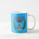 Persian Magen David Menorah Kaffeetasse<br><div class="desc">Dieses Bild wurde aus einer antiken persischen jüdischen Fliese mit einer Menorah mit einem Magen David (Stern von David) gerahmt von Olivenzweigen. Die Unvollkommenheiten des originalen,  handbemalten Bildes wurden beibehalten.Fügen Sie Ihren eigenen Text auf der Rückseite.</div>