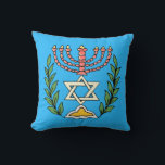 Persian Magen David Menorah Kissen<br><div class="desc">Dieses Bild wurde aus einer antiken persischen jüdischen Fliese mit einer Menorah mit einem Magen David (Stern von David) gerahmt von Olivenzweigen. Die Unvollkommenheiten des originalen,  handbemalten Bildes wurden bewahrt.</div>