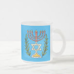 Persian Magen David Menorah Mattglastasse<br><div class="desc">Dieses Bild wurde aus einer antiken persischen jüdischen Fliese mit einer Menorah mit einem Magen David (Stern von David) gerahmt von Olivenzweigen. Die Unvollkommenheiten des originalen,  handbemalten Bildes wurden bewahrt.</div>