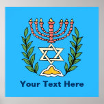 Persian Magen David Menorah Poster<br><div class="desc">Dieses Bild wurde aus einer antiken persischen jüdischen Fliese mit einer Menorah mit einem Magen David (Stern von David) gerahmt von Olivenzweigen. Die Unvollkommenheiten des originalen,  handbemalten Bildes wurden bewahrt.</div>