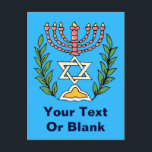 Persian Magen David Menorah Postkarte<br><div class="desc">Dieses Bild wurde aus einer antiken persischen jüdischen Fliese mit einer Menorah mit einem Magen David (Stern von David) gerahmt von Olivenzweigen. Die Unvollkommenheiten des originalen,  handbemalten Bildes wurden bewahrt.</div>