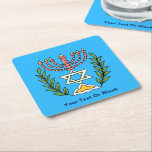 Persian Magen David Menorah Rechteckiger Pappuntersetzer<br><div class="desc">Dieses Bild wurde aus einer antiken persischen jüdischen Fliese mit einer Menorah mit einem Magen David (Stern von David) gerahmt von Olivenzweigen. Die Unvollkommenheiten des originalen,  handbemalten Bildes wurden bewahrt. Fügen Sie Ihren eigenen Text hinzu.</div>