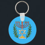 Persian Magen David Menorah Schlüsselanhänger<br><div class="desc">Dieses Bild wurde aus einer antiken persischen jüdischen Fliese mit einer Menorah mit einem Magen David (Stern von David) gerahmt von Olivenzweigen. Die Unvollkommenheiten des originalen,  handbemalten Bildes wurden bewahrt.</div>