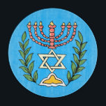 Persian Magen David Menorah Schneidebrett<br><div class="desc">Dieses Bild wurde aus einer antiken persischen jüdischen Fliese mit einer Menorah mit einem Magen David (Stern von David) gerahmt von Olivenzweigen. Die Unvollkommenheiten des originalen,  handbemalten Bildes wurden bewahrt.</div>
