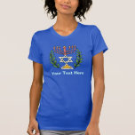 Persian Magen David Menorah T-Shirt<br><div class="desc">Dieses Bild wurde aus einer antiken persischen jüdischen Fliese und zeigt eine Menorah und Magen David (Stern von David) gerahmt von Olivenzweigen. Die Unvollkommenheiten des originalen,  handbemalten Bildes wurden bewahrt.</div>