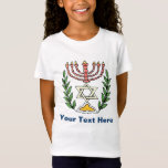 Persian Magen David Menorah T-Shirt<br><div class="desc">Dieses Bild wurde aus einer antiken persischen jüdischen Fliese mit einer Menorah mit einem Magen David (Stern von David) gerahmt von Olivenzweigen. Die Unvollkommenheiten des originalen,  handbemalten Bildes wurden bewahrt.</div>