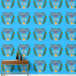 Persian Magen David Menorah Tapete<br><div class="desc">Dieses Bild wurde aus einer antiken persischen jüdischen Fliese mit einer Menorah mit einem Magen David (Stern von David) gerahmt von Olivenzweigen. Die Unvollkommenheiten des originalen, handbemalten Bildes wurden bewahrt.</div>
