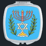 Persian Magen David Menorah Taschenspiegel<br><div class="desc">Dieses Bild wurde aus einer antiken persischen jüdischen Fliese mit einer Menorah mit einem Magen David (Stern von David) gerahmt von Olivenzweigen. Die Unvollkommenheiten des originalen,  handbemalten Bildes wurden bewahrt.</div>