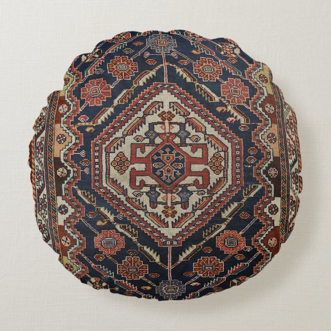 Persian Qashqai Aztec Royal Blue Red  Rundes Kissen (Vorderseite)