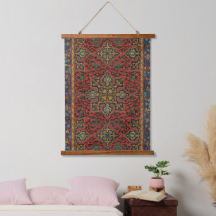 Persian Rug Carpet Red Blue Classic Wandteppich Mit Holzrahmen