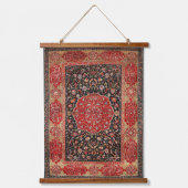 Persian Rug iranischer Red Black Hanging Tapestry Wandteppich Mit Holzrahmen (Vorderseite)