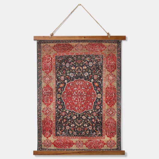 Persian Rug iranischer Red Black Hanging Tapestry Wandteppich Mit Holzrahmen (Vorderseite)